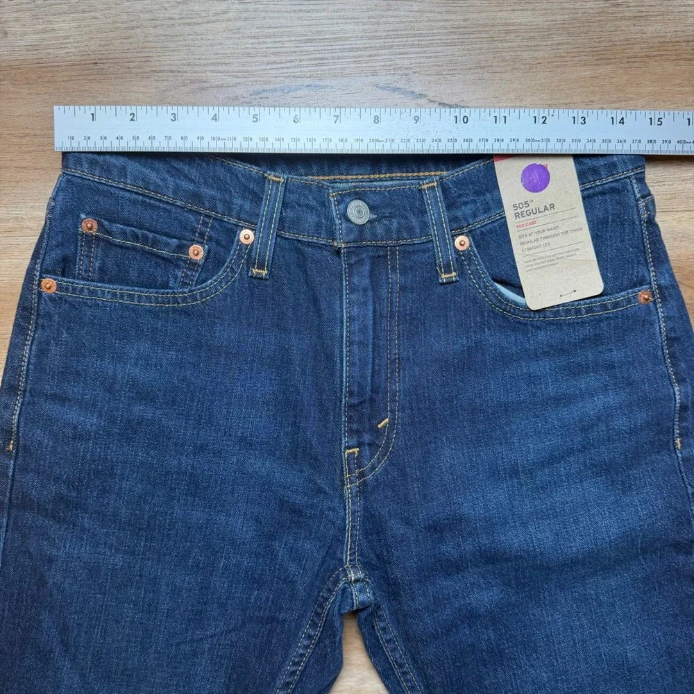 Levis 505 Regular Fit Jeans Mens 29x32 Dark Blue Straight Leg Eco Ease Denim New